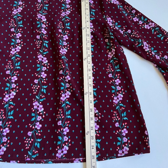 Floral Burgendy Chiffon Frill 3/4 Sleeve Blouse Women’s Large NWT - Picture 10 of 15